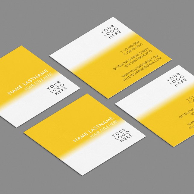 Modern Simple Unique Your Logo Bright Yellow White Square Business Card (Creator Uploaded)