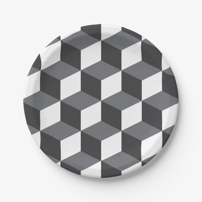 Modern, simple, urban architectural cubes pattern paper plate (Front)