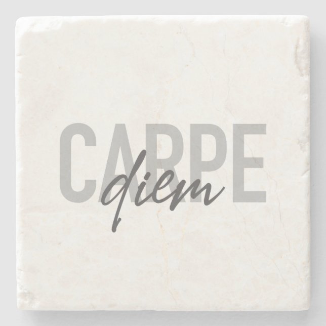 Modern, simple, urban, cool design Carpe Diem Stone Coaster (Front)