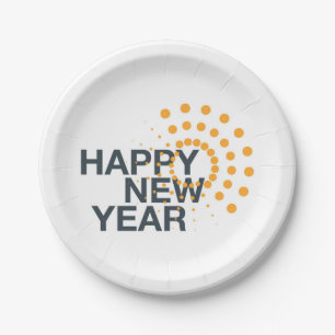 Modern, simple, urban design of "Happy New Year" Paper Plate