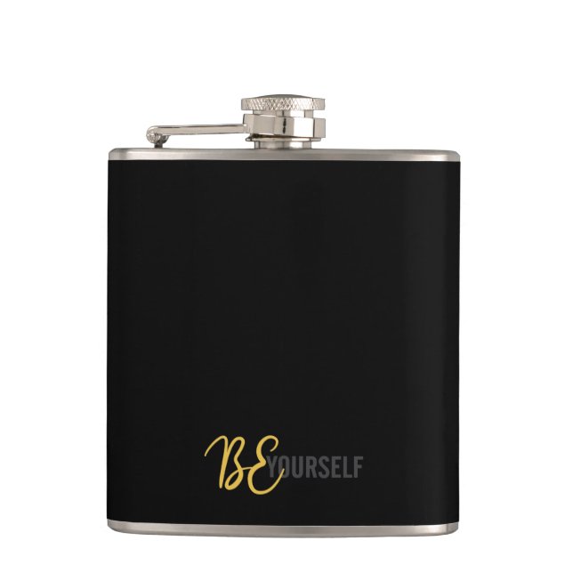 Modern, simple, urban graphic of Be Yourself Hip Flask (Front)