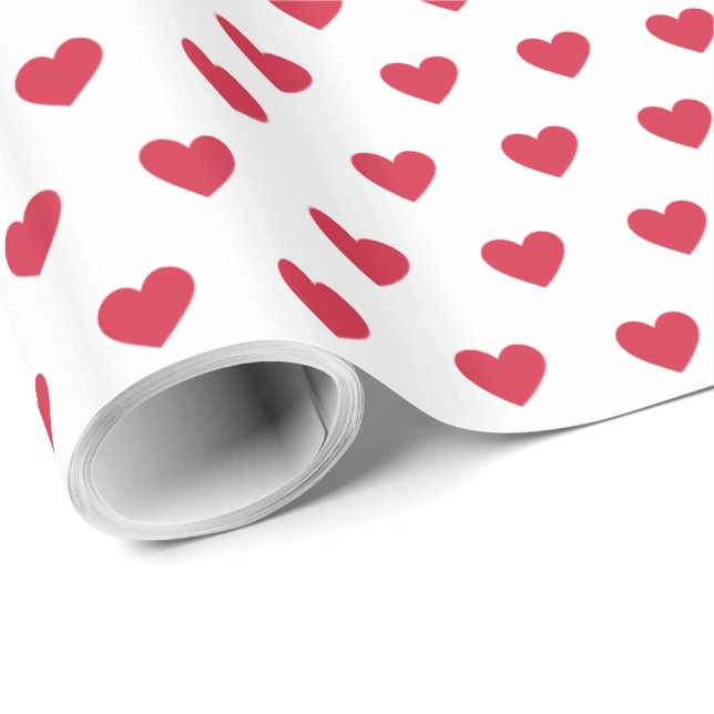 Modern Simple Valentine Red Hearts White Wrapping Paper (Roll Corner)