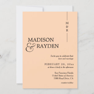 Modern Simple Vanilla Peach Monogram Photo Wedding Invitation