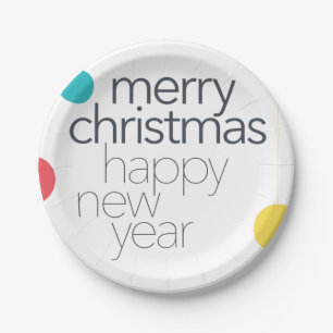 Modern, simple, vibrant, fun "Merry Christmas" Paper Plate