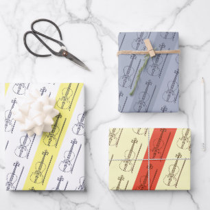 Modern Simple Violin Black Yellow Terracotta Blue Wrapping Paper Sheet