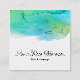 *~* Modern  Simple Watercolor Abstract Aqua Blue Square Business Card