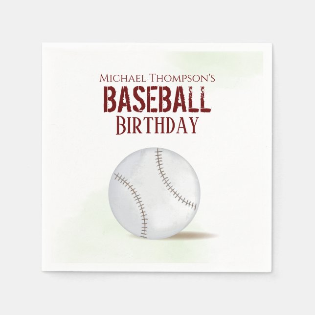 Modern Simple Watercolor Baseball Birthday Napkin (Front)