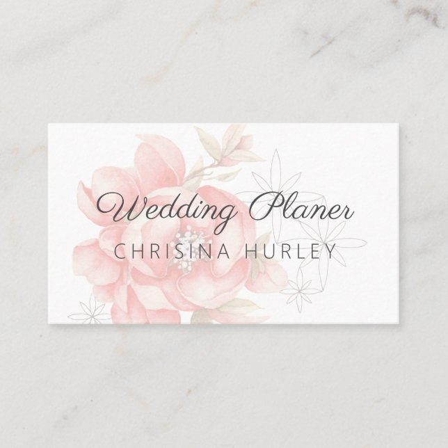 Modern simple watercolor botanical red peony business card (Front)