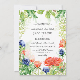 Modern Simple Watercolor Coral Orange Mum Thistle Invitation