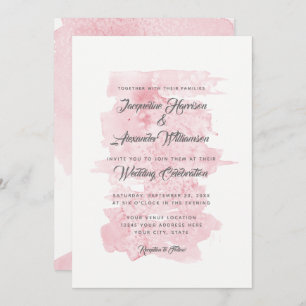 Modern Simple Watercolor Wash Pink Brush Strokes Invitation