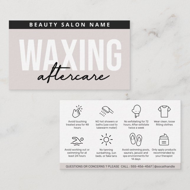 Modern Simple Waxing Aftercare Card Hair Removal  (Front/Back)
