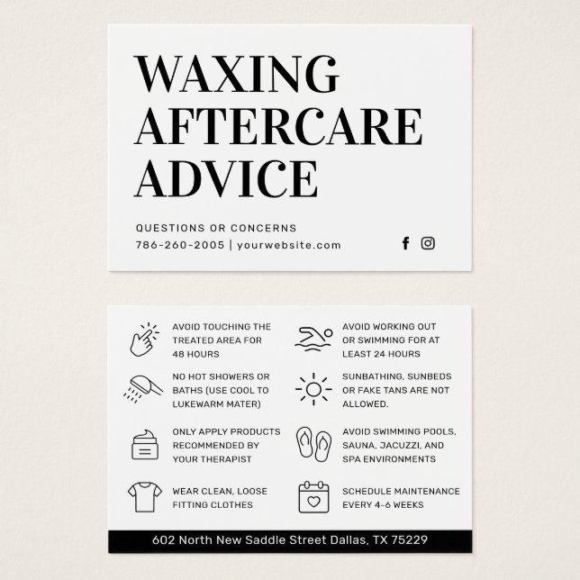 Modern Simple Waxing Aftercare Card Hair Removal (Front & Back)