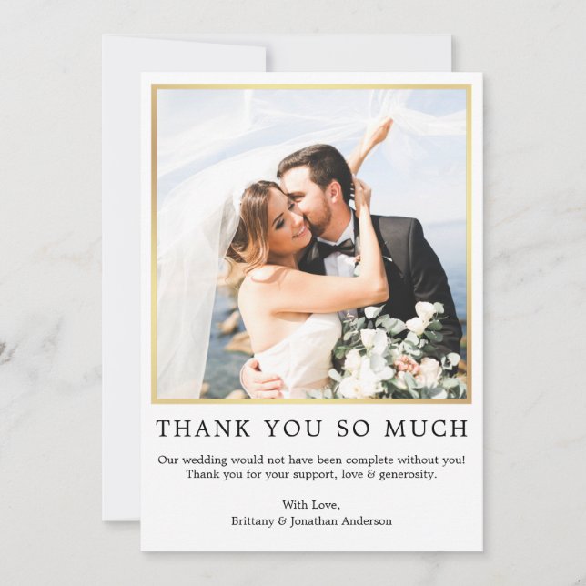 Modern Simple Wedding Photo So Much Gold Thank You Card (Front)