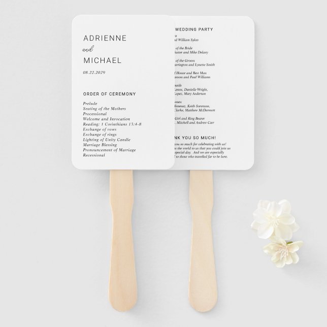 Modern Simple Wedding Program Hand Fan (Front and Back)