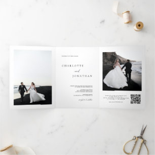 Modern Simple Wedding RSVP Details QR Code Photo Tri-Fold Invitation
