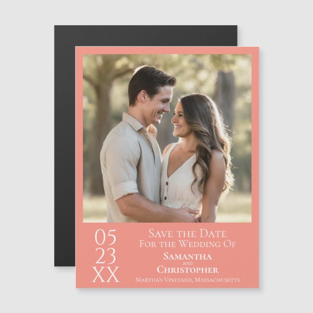 Modern Simple Wedding Save the Date Photo Coral Magnetic Invitation (Front/Back)