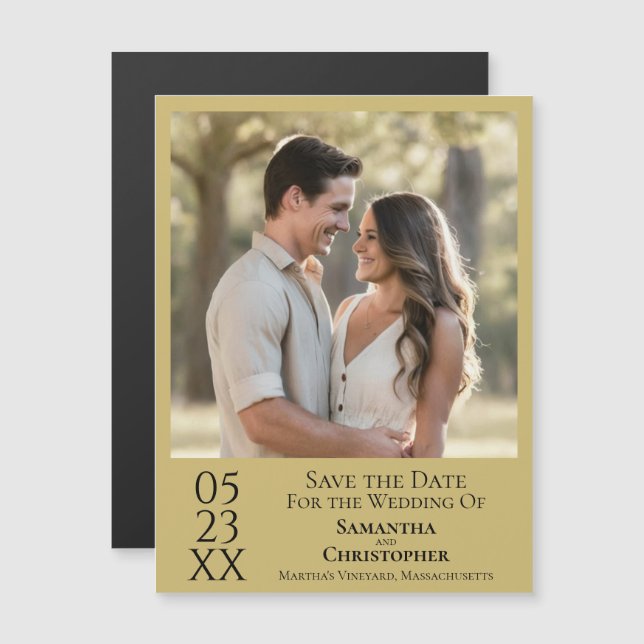 Modern Simple Wedding Save the Date Photo Gold Magnetic Invitation (Front/Back)