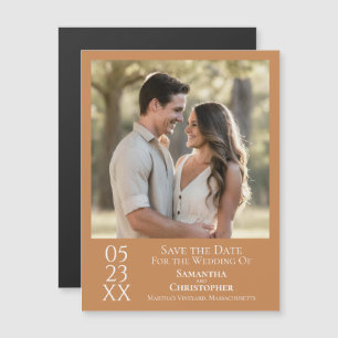 Modern Simple Wedding Save the Date Photo Gold Tan Magnetic Invitation