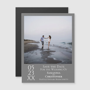 Modern Simple Wedding Save the Date Photo Grey Magnetic Invitation