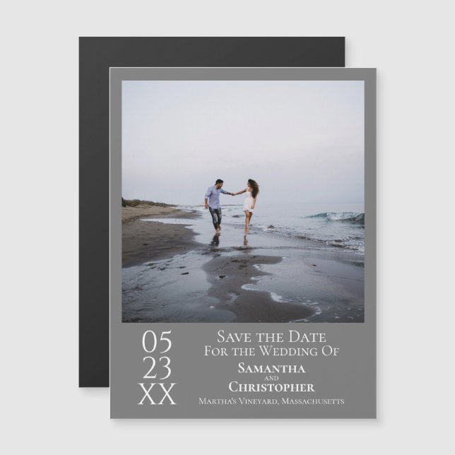 Modern Simple Wedding Save the Date Photo Grey Magnetic Invitation (Front/Back)