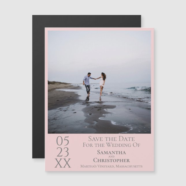 Modern Simple Wedding Save the Date Photo Pink Magnetic Invitation (Front/Back)
