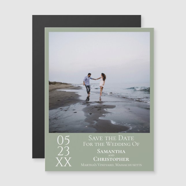Modern Simple Wedding Save the Date Photo Sage Magnetic Invitation (Front/Back)