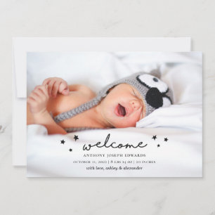 Modern simple welcome newborn. New baby birth Announcement