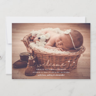Modern simple welcome newborn. New baby birth Announcement