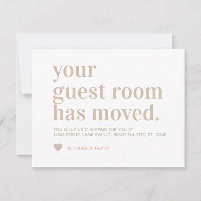 Modern Simple We've Moved Guest Room Moving Beige Announcement (Front)