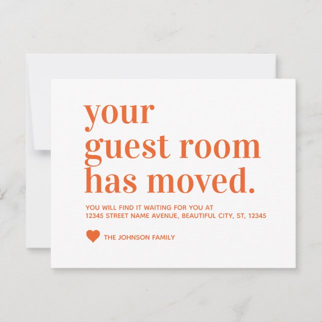 Modern Simple We've Moved Guest Room Moving Orange Announcement (Front)