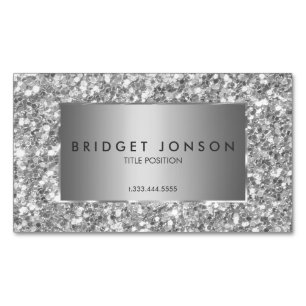 Modern Simple White And Gray Glitter Magnetic Business Card