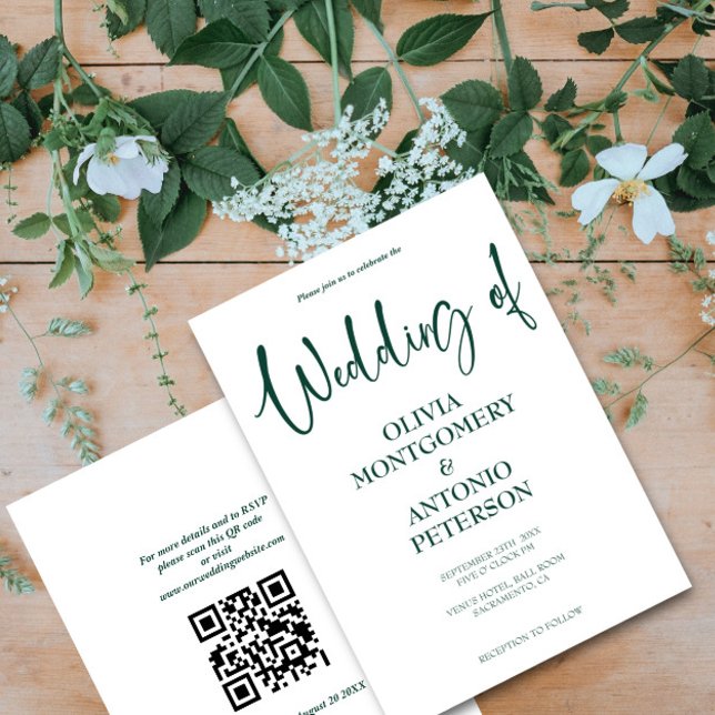 Modern Simple White and Green QR Code Wedding Invitation (Creator Uploaded)