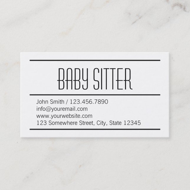 Modern Simple White Baby Sitter Business Card (Front)