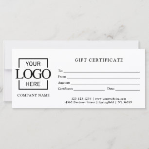 Modern Simple White Business Logo Gift Certificate