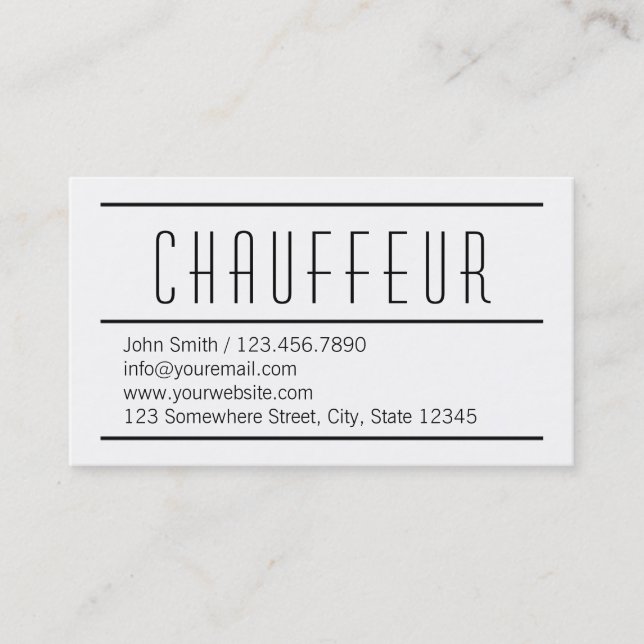 Modern Simple White Chauffeur Business Card (Front)