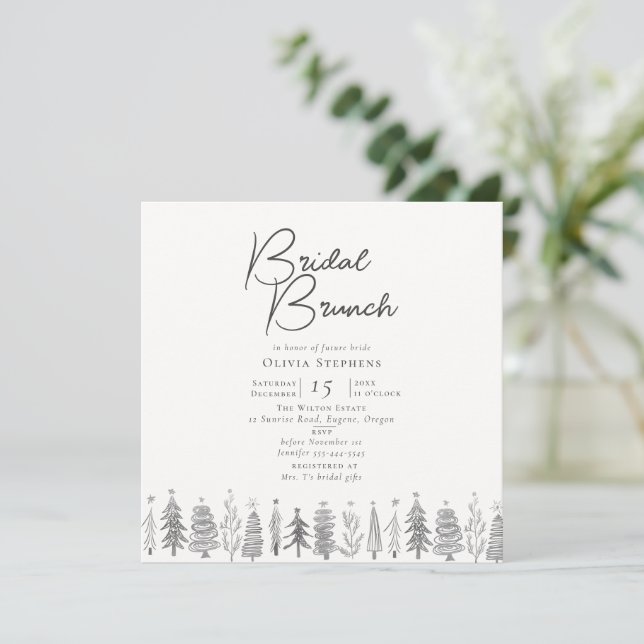 Modern Simple White Christmas Winter Bridal Brunch Invitation (Standing Front)