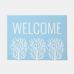 Modern simple white coral baby blue ocean doormat