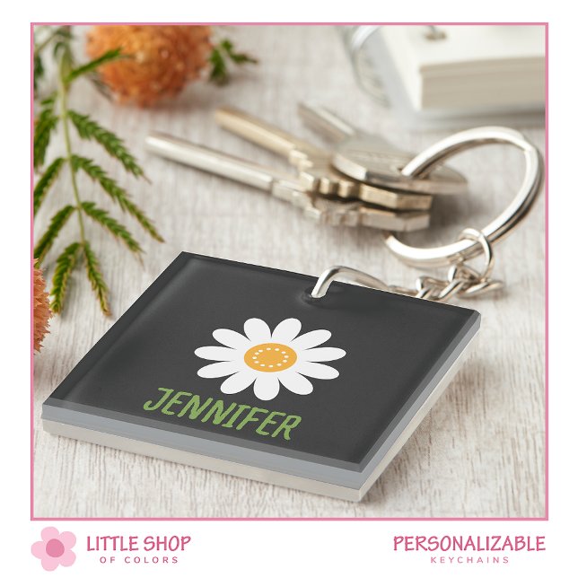 Modern Simple White Daisy Customisable Key Ring (Creator Uploaded)