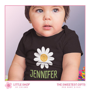 Modern Simple White Daisy Flower Customisable Baby Bodysuit