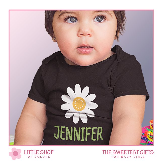 Modern Simple White Daisy Flower Customisable Baby Bodysuit (Creator Uploaded)