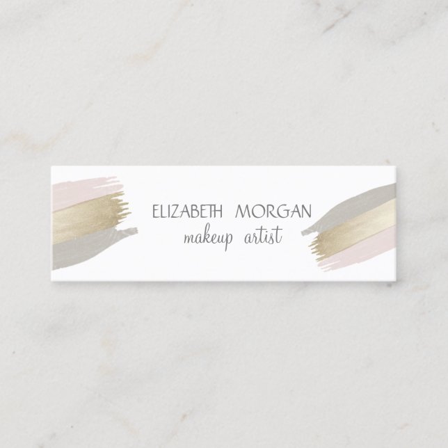 Modern Simple White,  Foil Brush Stroke Mini Business Card (Front)