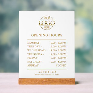 Modern Simple White Gold Business Opening Hours Acrylic Sign