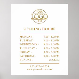 Modern Simple White Gold Business Opening Hours Poster