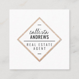 Modern Simple White Gold Glitter Diamond Square Square Business Card