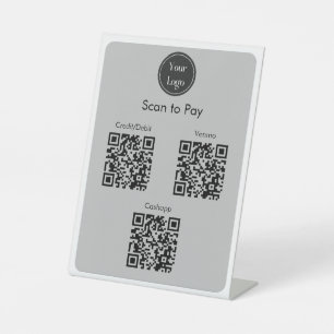 Modern Simple White Graphite Scan to pay QR Codes Pedestal Sign