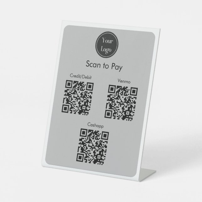 Modern Simple White Graphite Scan to pay QR Codes Pedestal Sign (Front)