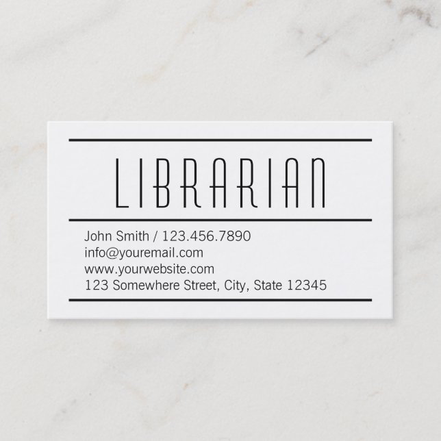 Modern Simple White Librarian Business Card (Front)