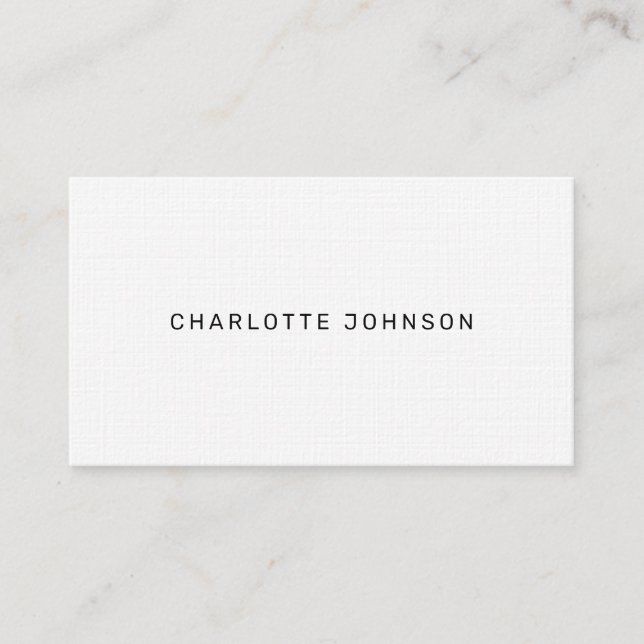 Modern Simple White Linen Minimalist Professional Business Card (Front)