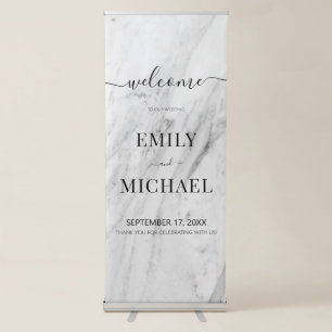 Modern Simple White Marble Elegant Wedding Welcome Retractable Banner