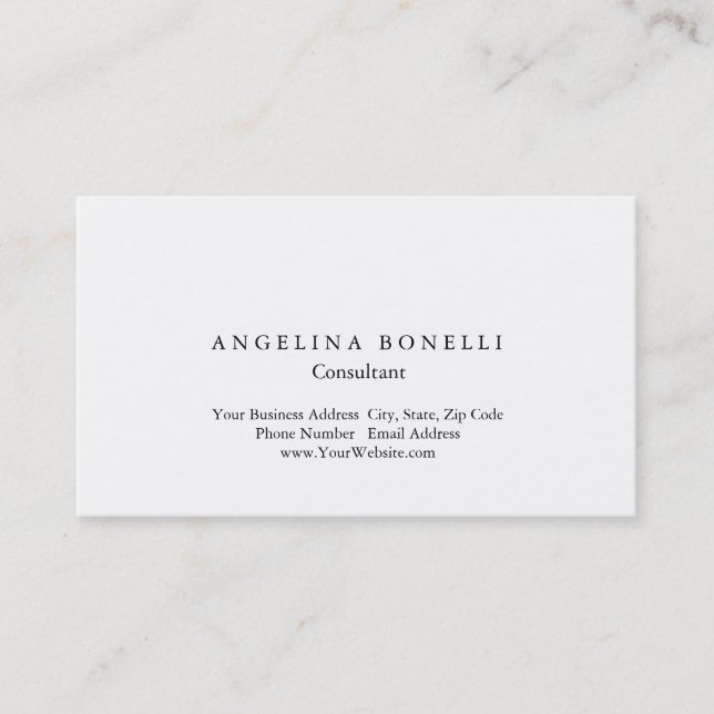 Modern Simple White Minimalist Consultant Manager Business Card (Front)
